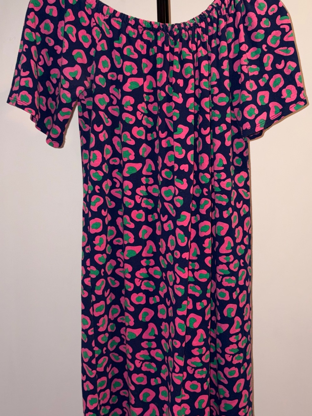 Halley and the Hound Pink Green Leopard Print Off Shoulder Dress Size S EUC